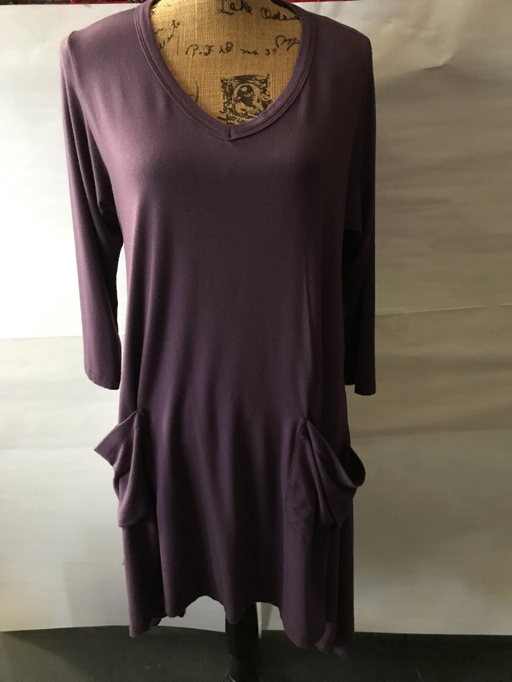 Comfy USA Women's V-Neck Tunic Dress w/big Pockets - Purple super soft size LG